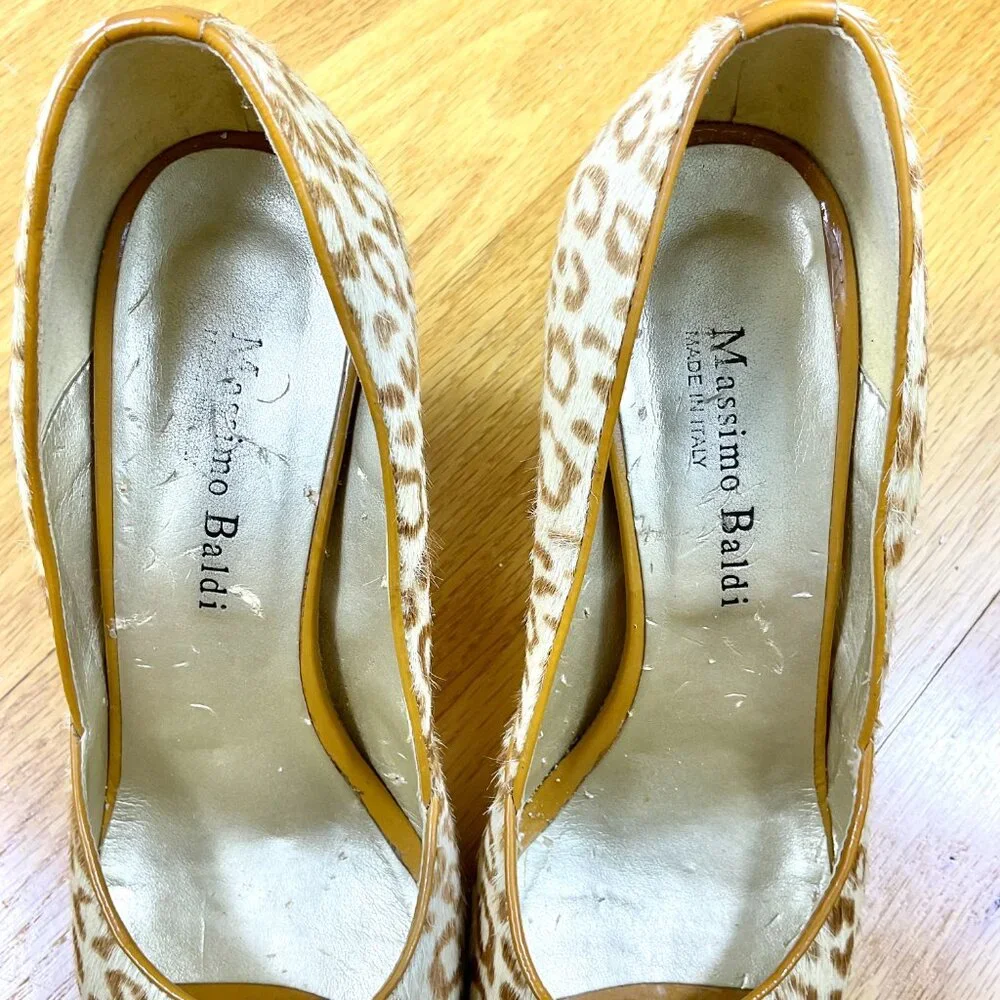 Massimo Baldi Heels Pumps Leopard Calf Hair Peep Toe (7.5)